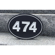 Load image into Gallery viewer, Carved House Address Sign - Oval - Black / White Paint - Sign