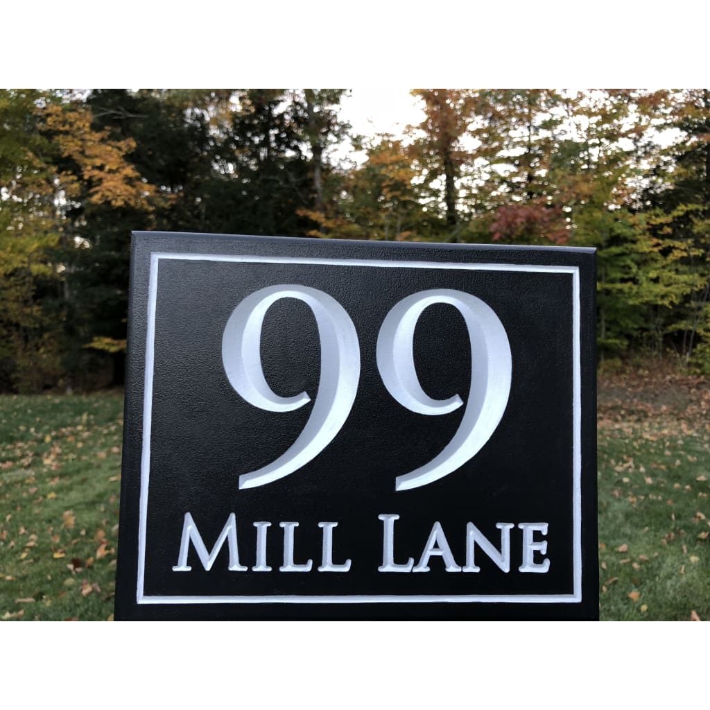 Carved House Address Sign - Rectangle W/street Name - Sign